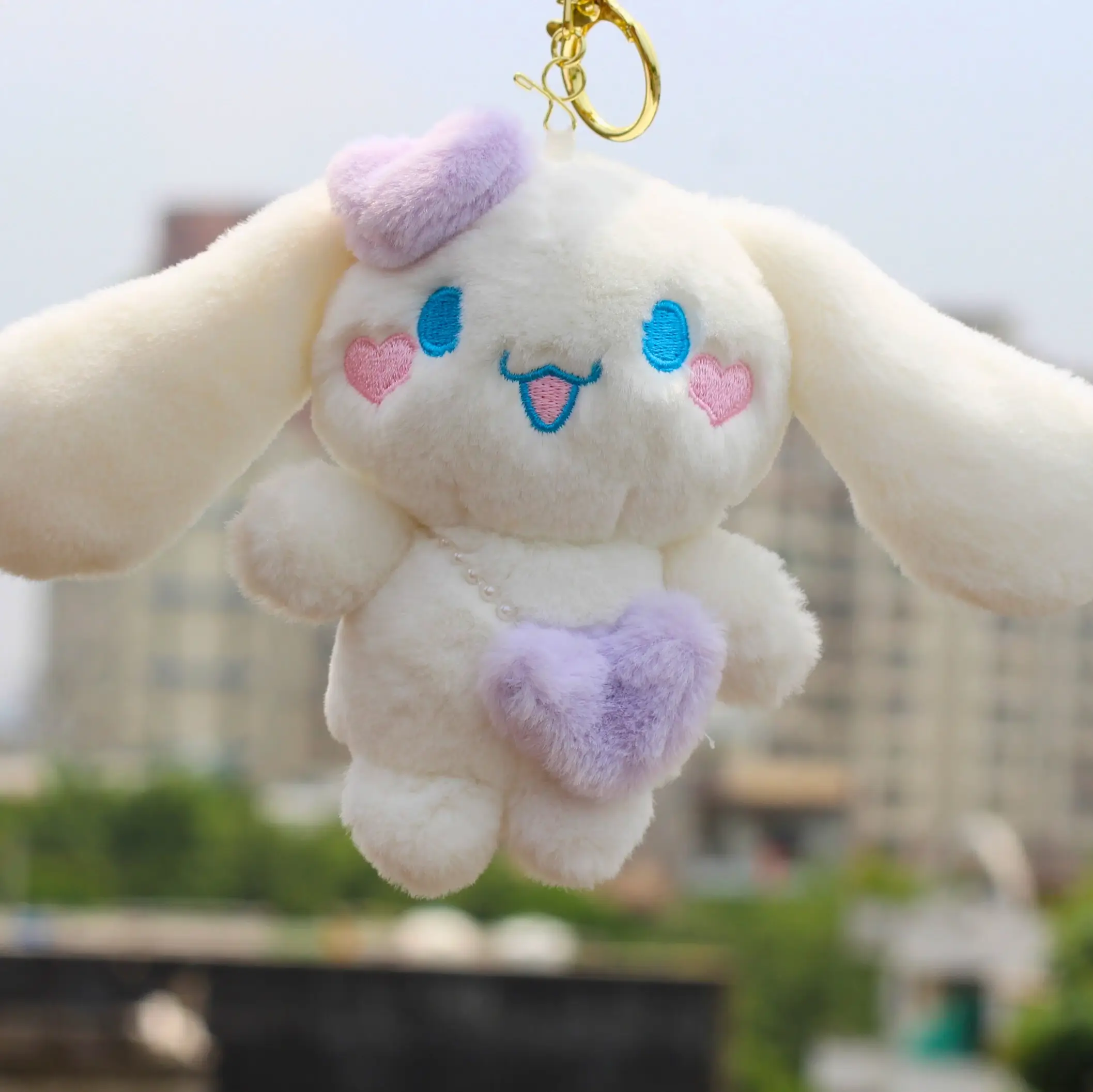 Sanrio Cinnamoroll purple Heart Sling Plushie Keychain Front Image