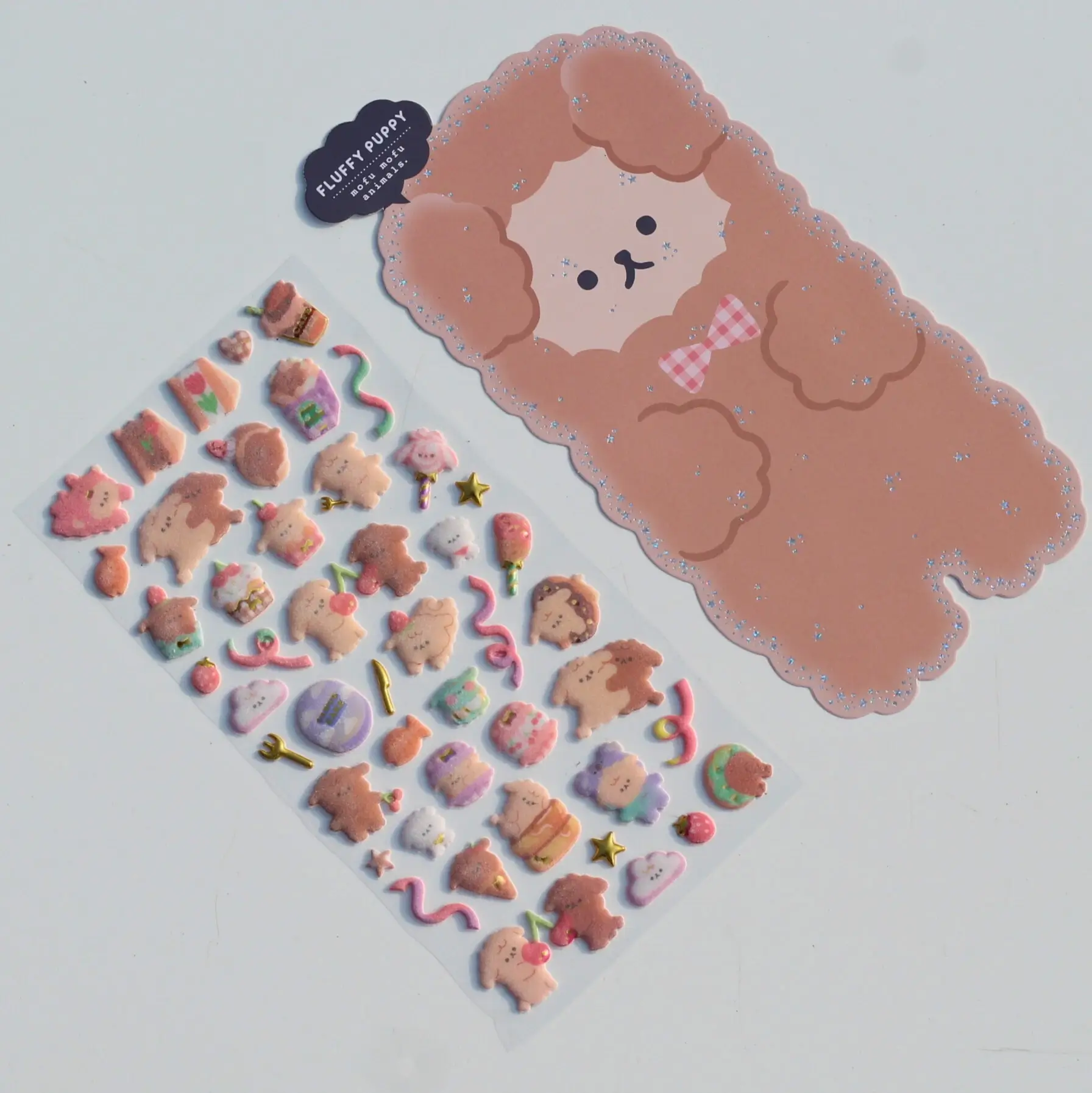 Kawaii Fluffy Sticker Sheet Puppy Front Image