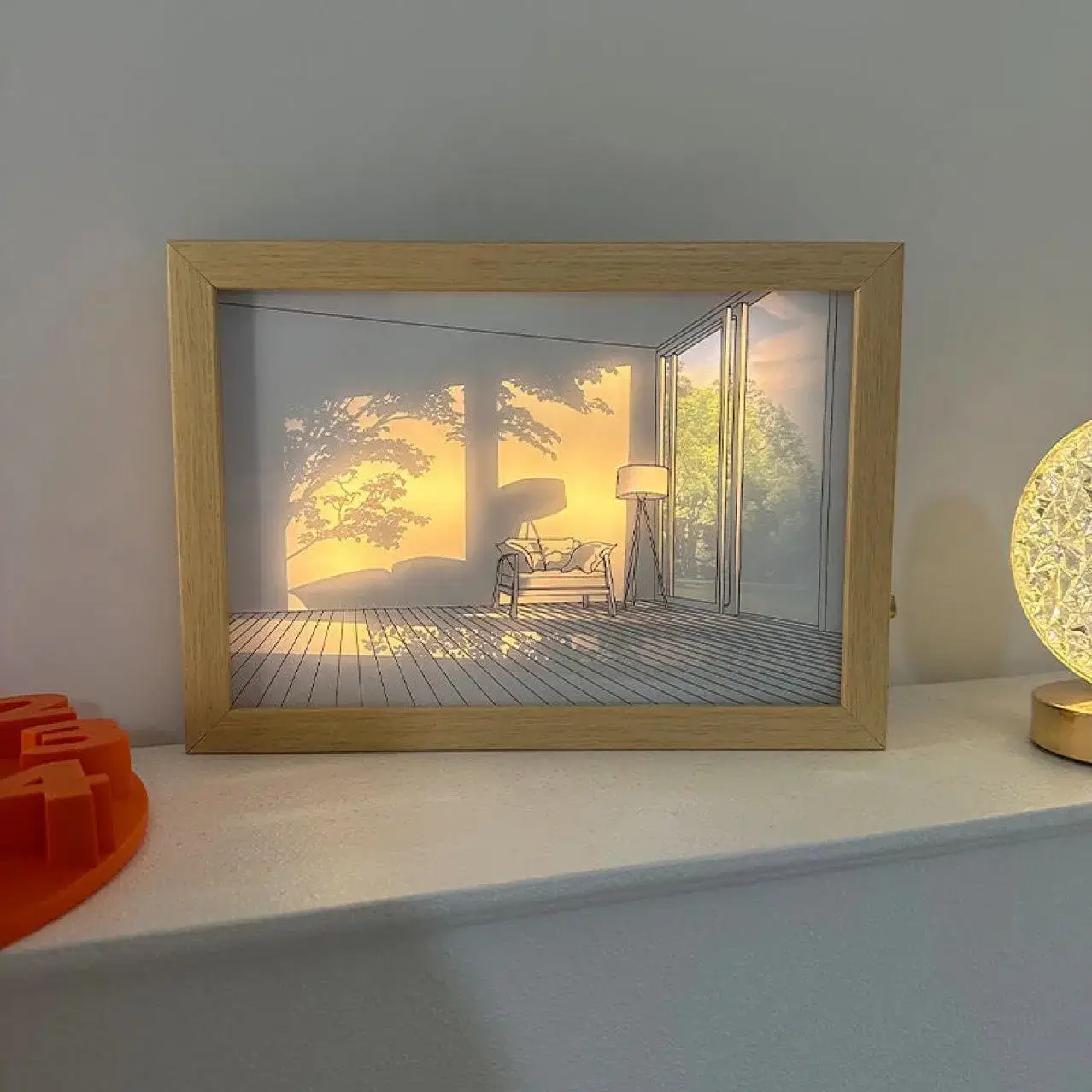 Wooden Frame Light Painting Lamp Front Image