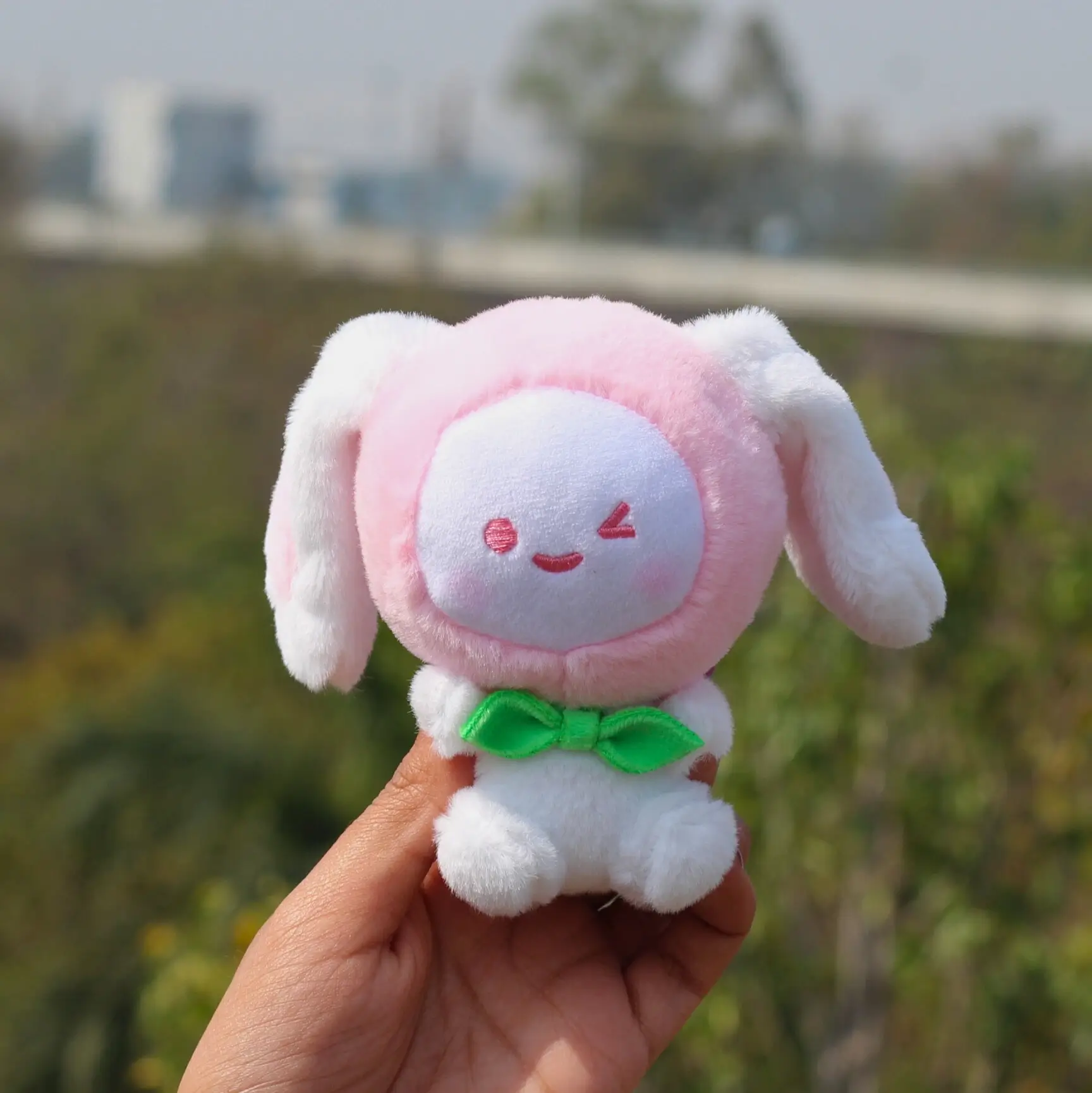 Cute Peach Bunny Plushie Keychain Size Profile Image