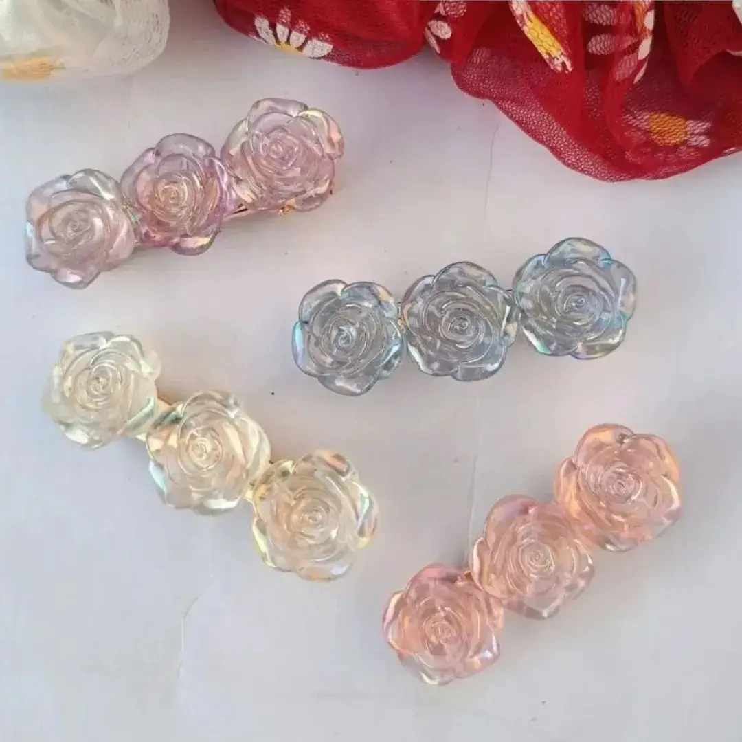 Crystal Clear Rose Hair Clip Set Front Image