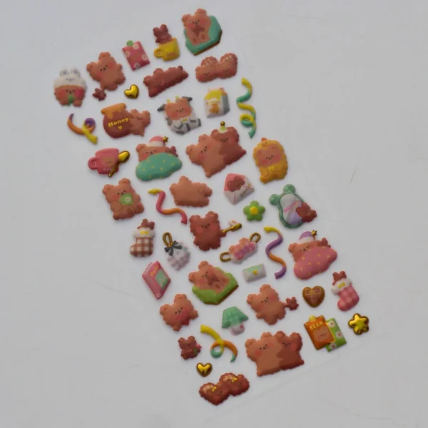 Kawaii Fluffy Sticker Sheet Bear Overview Image