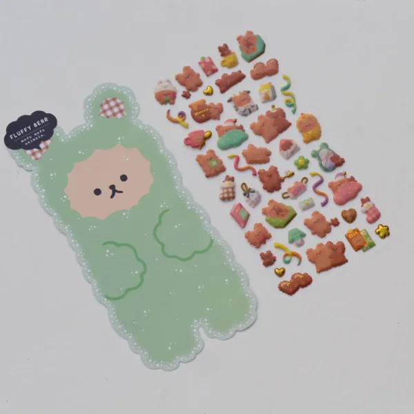 Kawaii Fluffy Sticker Sheet Bear Front Image