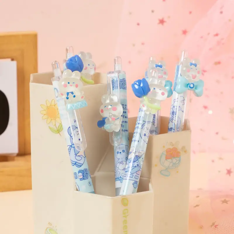 Cute Bunny Charm Gel Pens in Pen stand Front Image