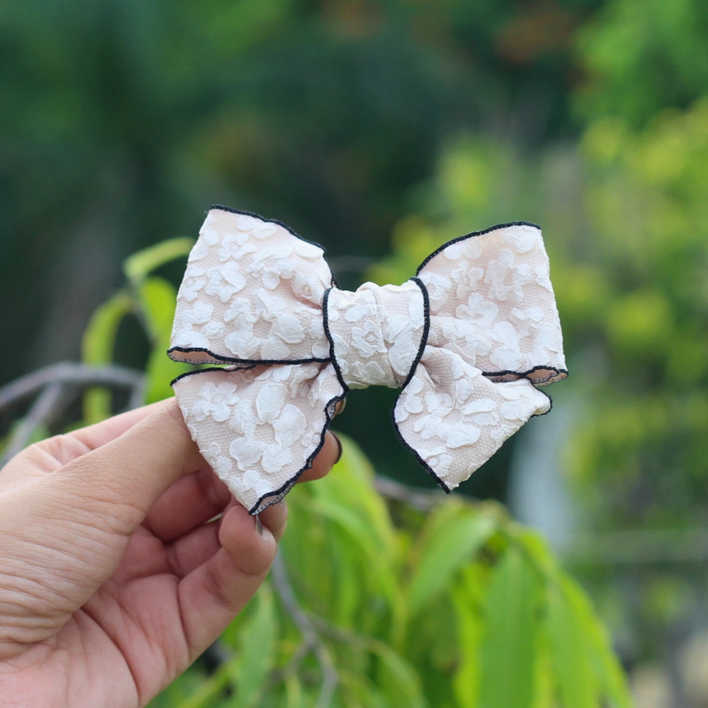 Floral Bow Hair Clip White Colour Front Image