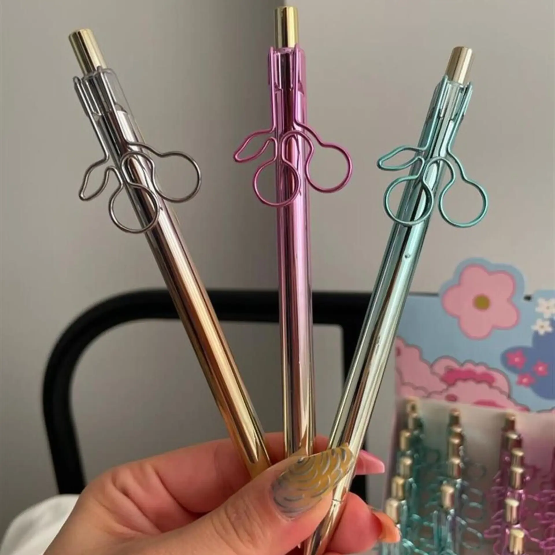 Cherry Clip Metallic Mechanical Pencils in Hand Overview Image