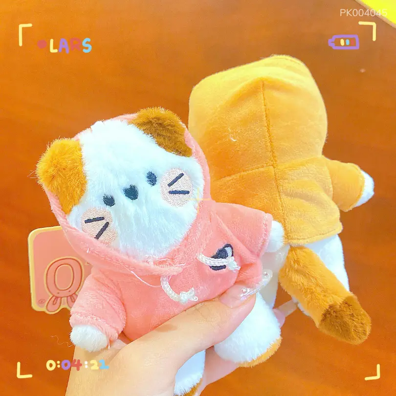 Cute Cat in Hoodie Plush Keychain Overview Image
