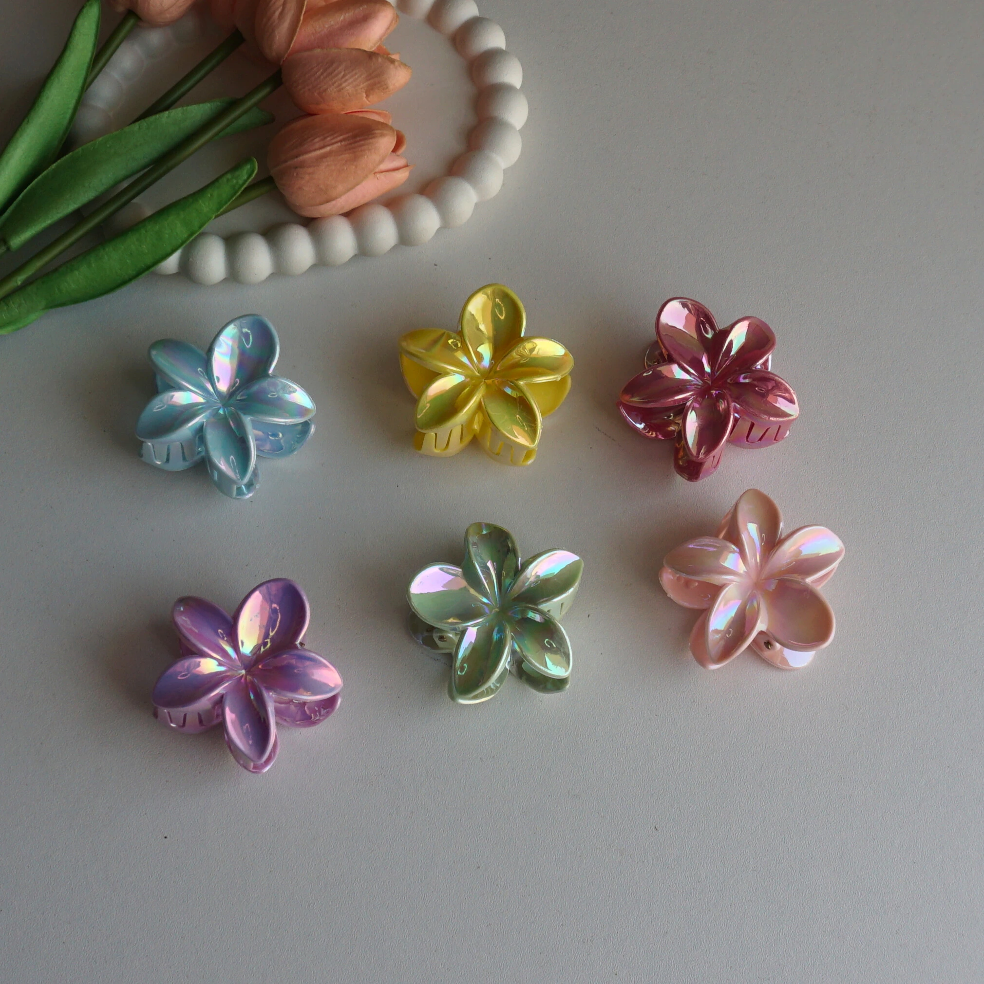 Shiny Pastel Flower Hair Claws -1