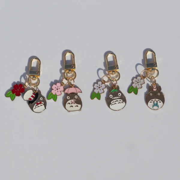 Totoro with Leaf Charm Keychain -2