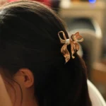 Golden Metal Pearl Bow Hair Claw Clip -8