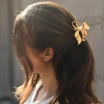 Golden Metal Pearl Bow Hair Claw Clip -7