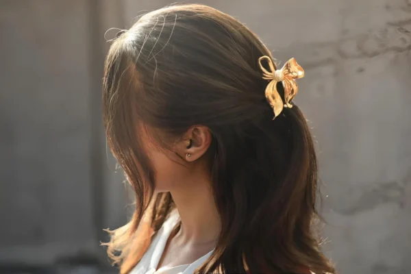 Golden Metal Pearl Bow Hair Claw Clip -7