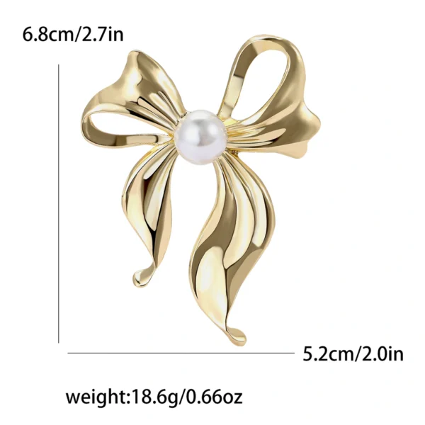 Golden Metal Pearl Bow Hair Claw Clip -5