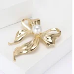 Golden Metal Pearl Bow Hair Claw Clip -4