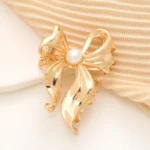 Golden Metal Pearl Bow Hair Claw Clip -2