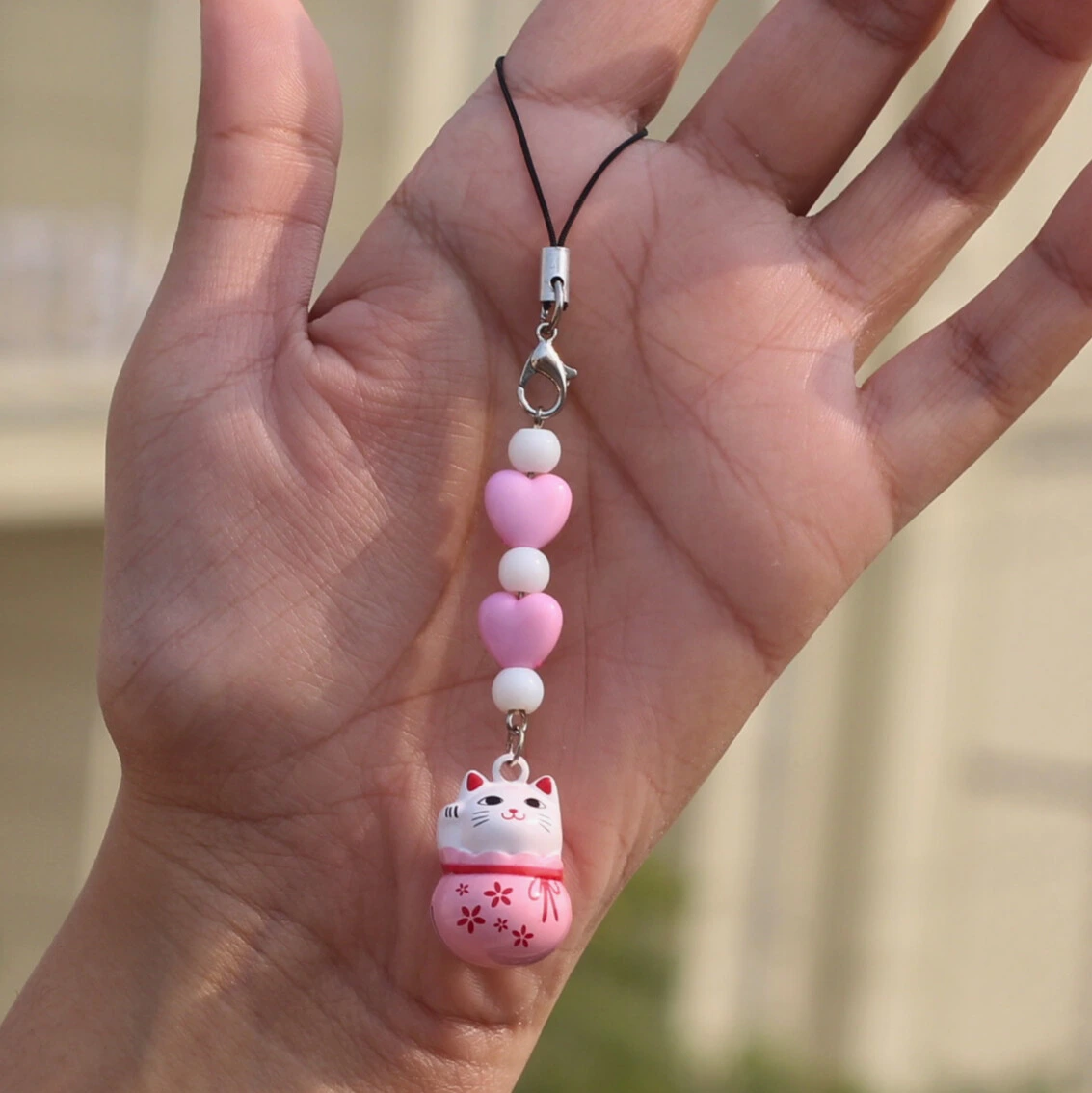 Japanese Lucky Cat Ringing Bell Phone Charm - 7