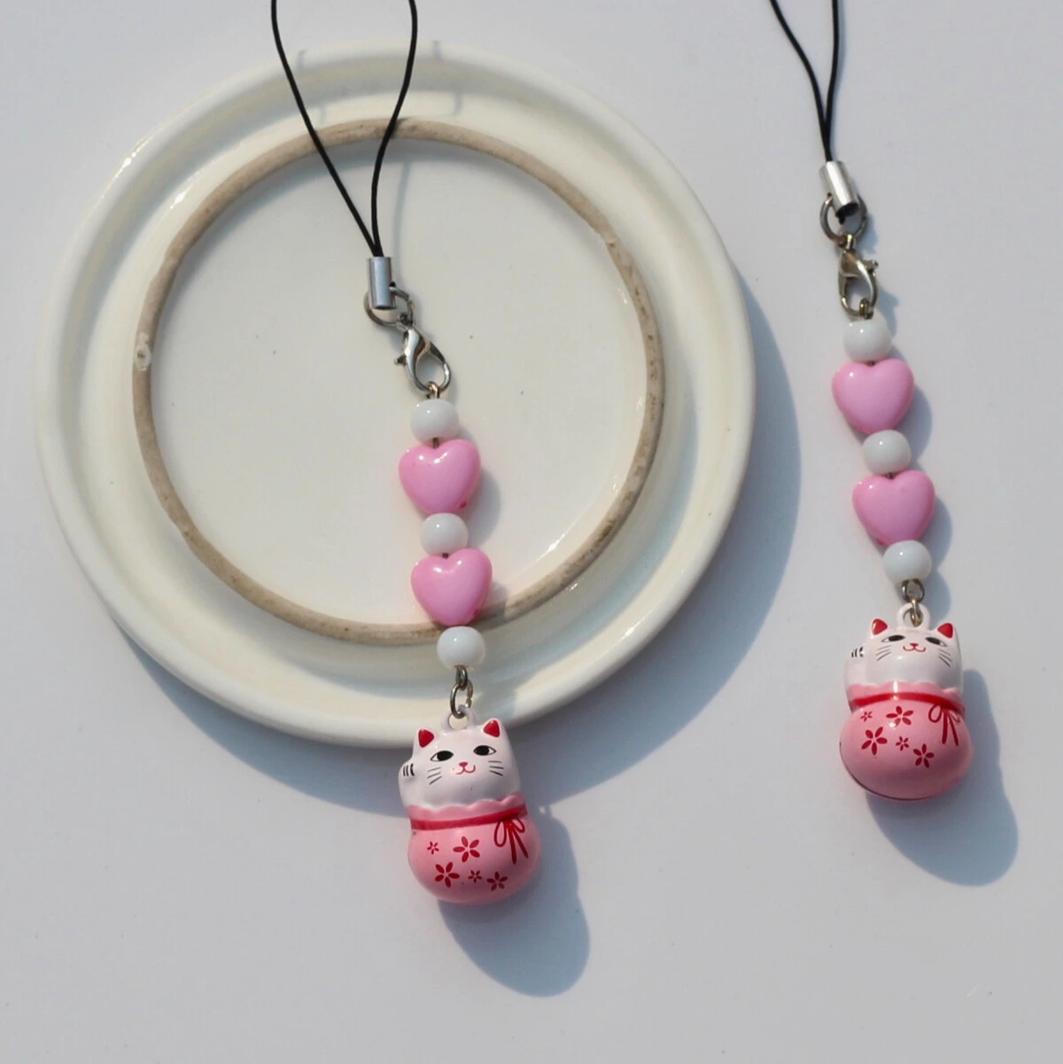 Japanese Lucky Cat Ringing Bell Phone Charm - 12