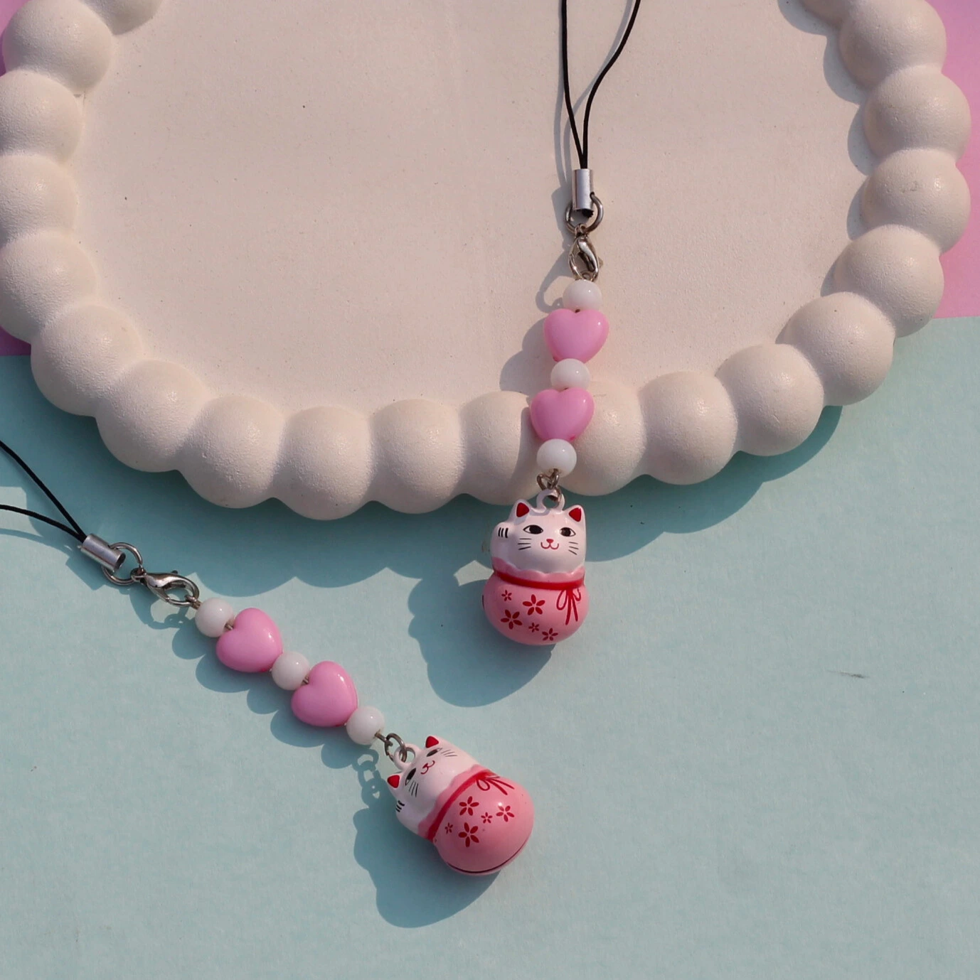 Japanese Lucky Cat Ringing Bell Phone Charm - 3