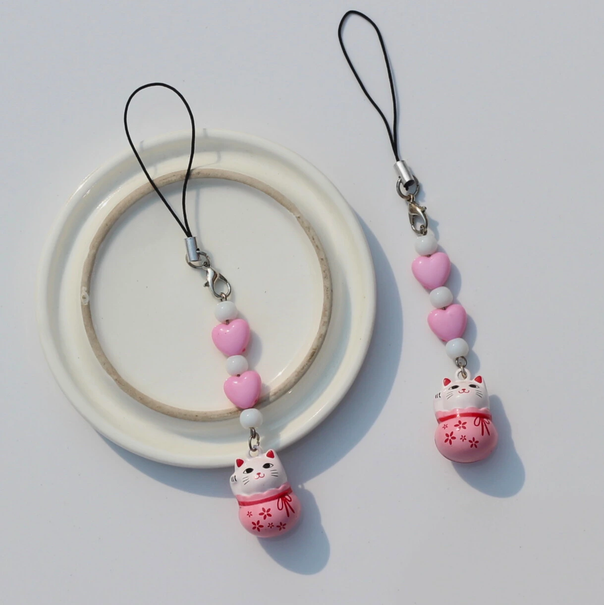 Japanese Lucky Cat Ringing Bell Phone Charm - 12