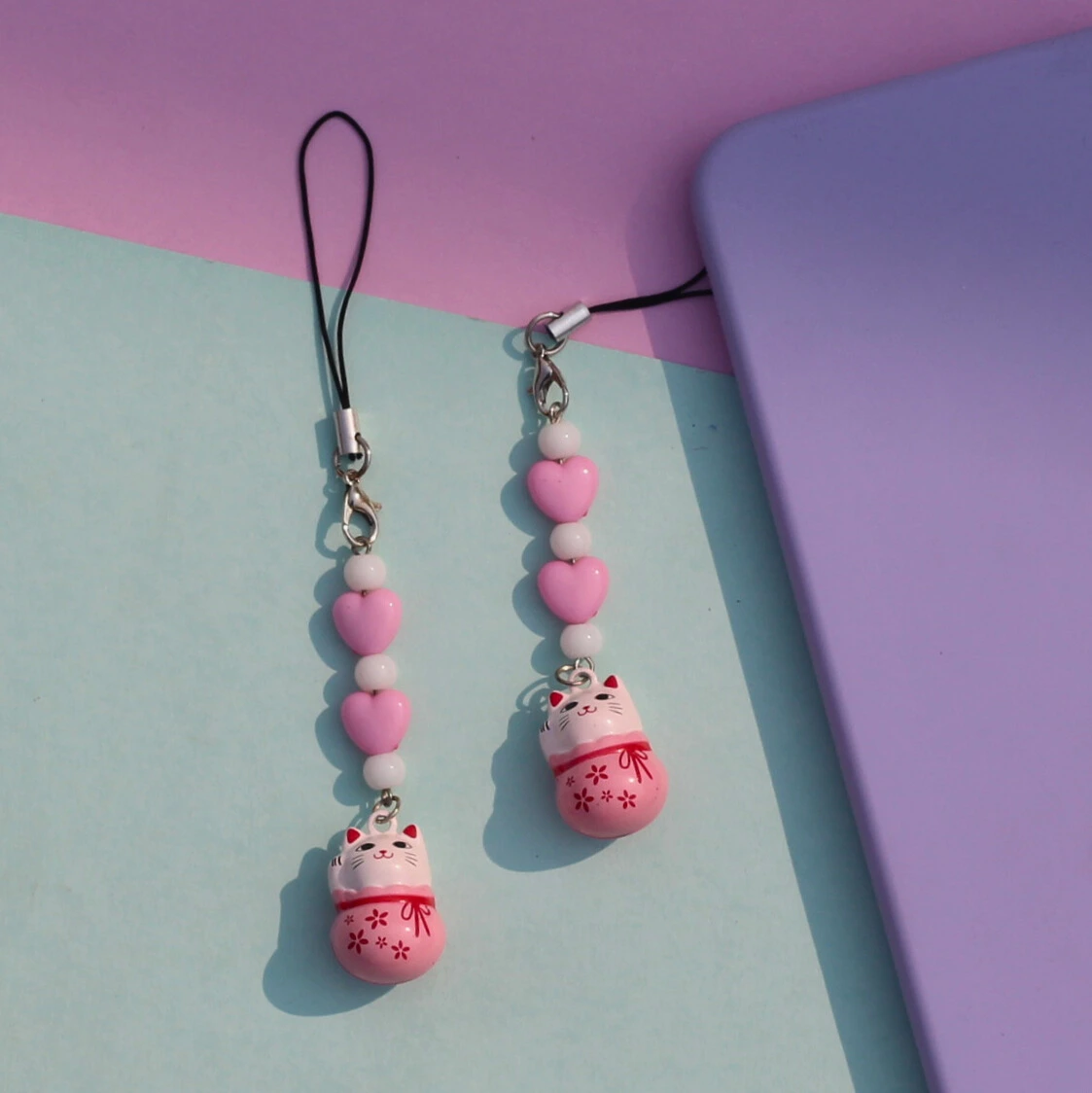 Japanese Lucky Cat Ringing Bell Phone Charm - 4