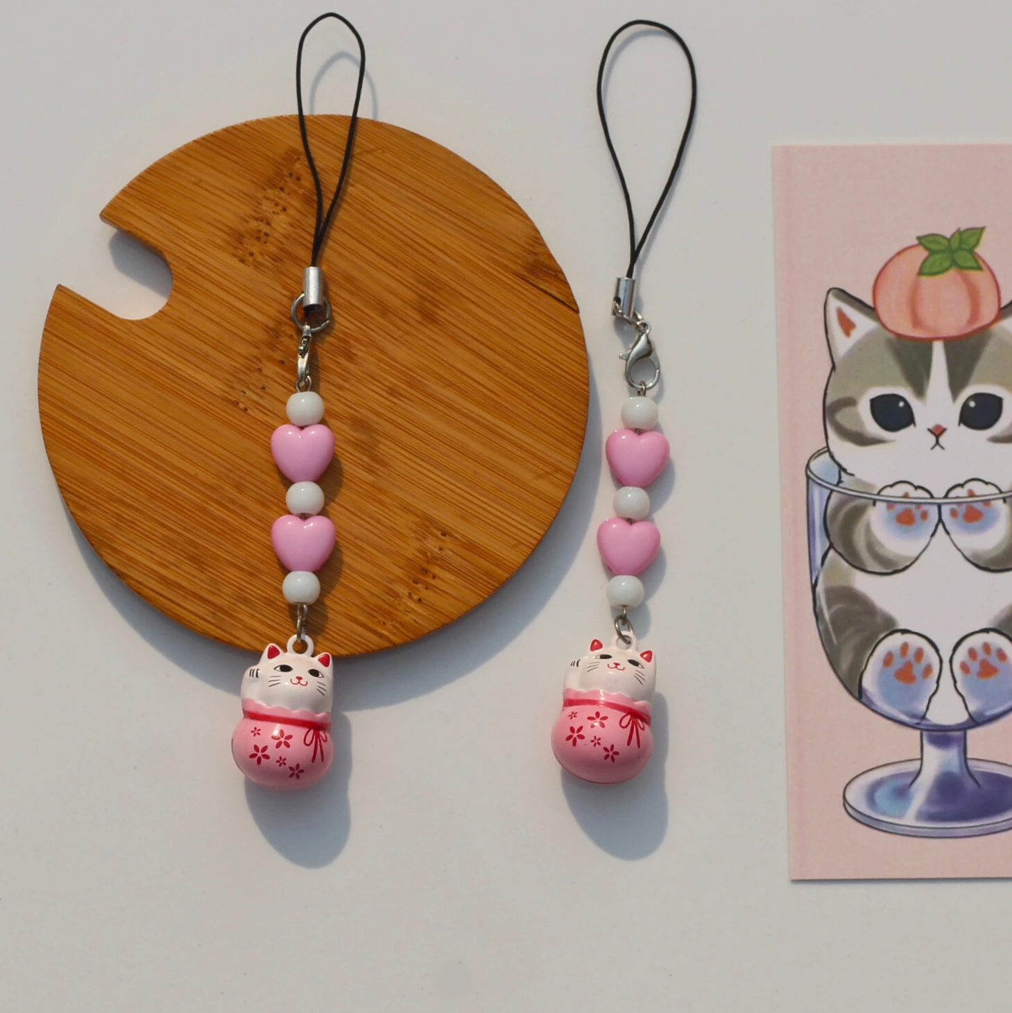 Japanese Lucky Cat Ringing Bell Phone Charm - 10