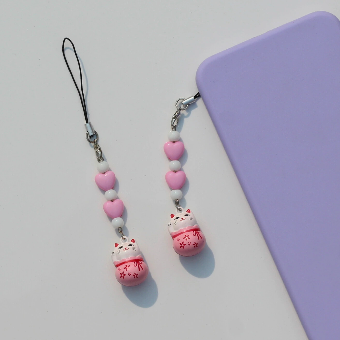 Japanese Lucky Cat Ringing Bell Phone Charm - 9