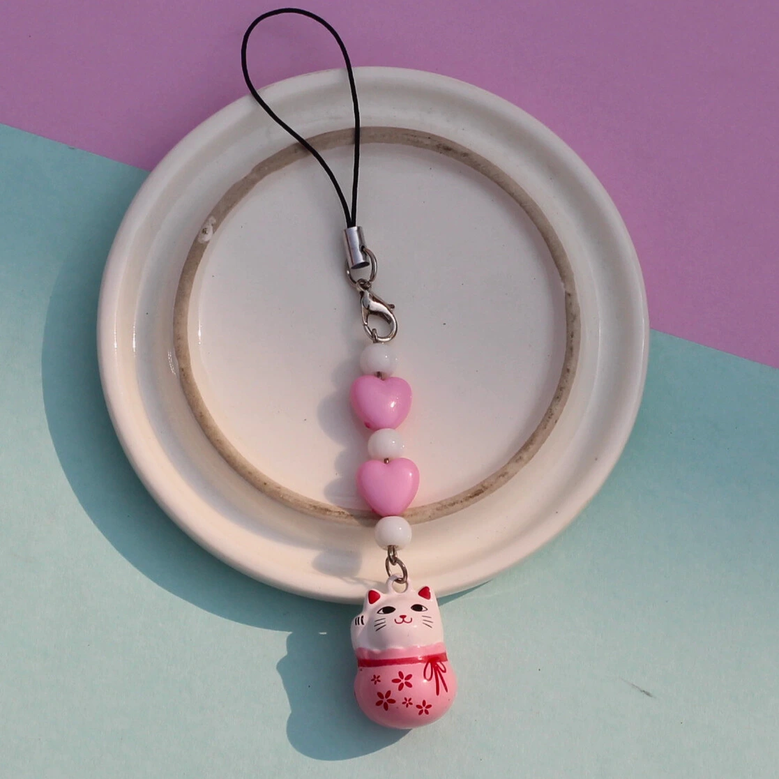 Japanese Lucky Cat Ringing Bell Phone Charm - 5