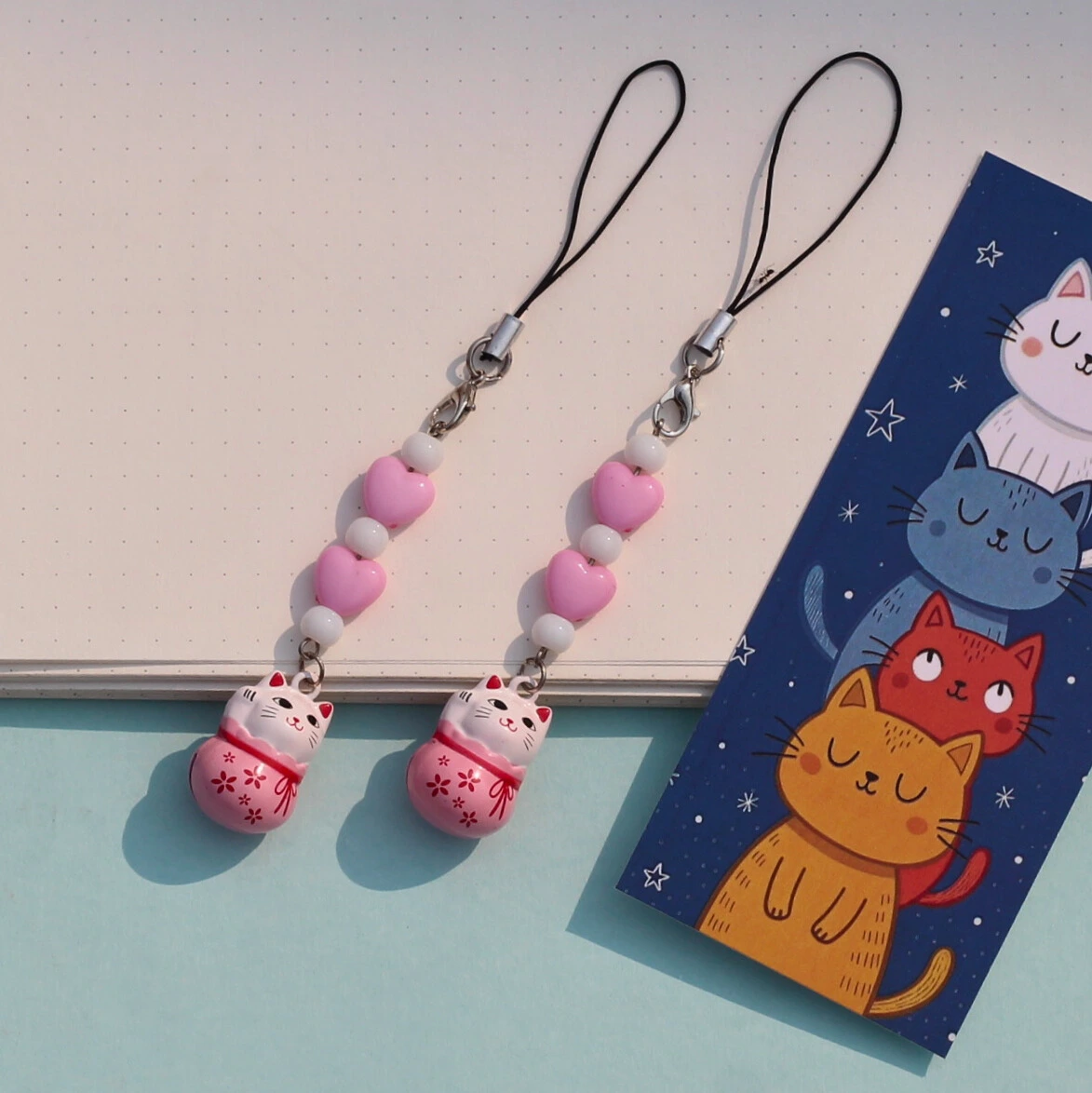 Japanese Lucky Cat Ringing Bell Phone Charm - 1