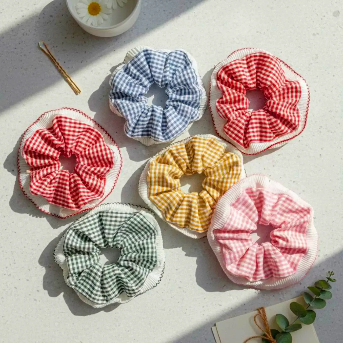Pinteresty Gingham Pattern Frill Scrunchie -1 Pinteresty Gingham Pattern Frill Scrunchie -1