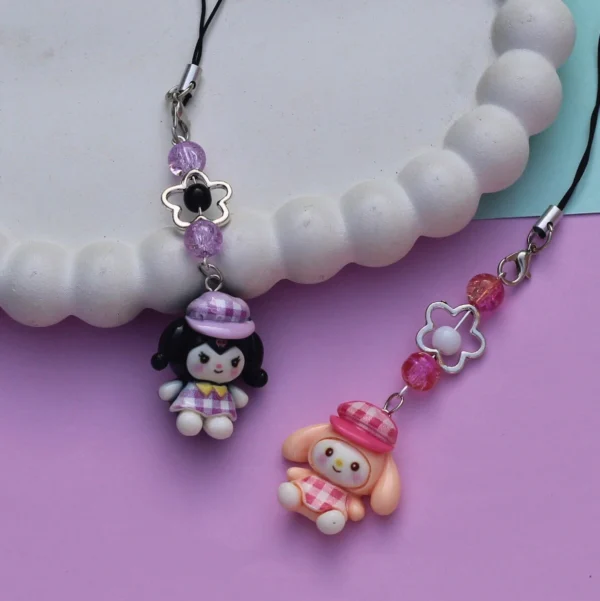 Kuromi and My Melody Gingham Phone Charms -3