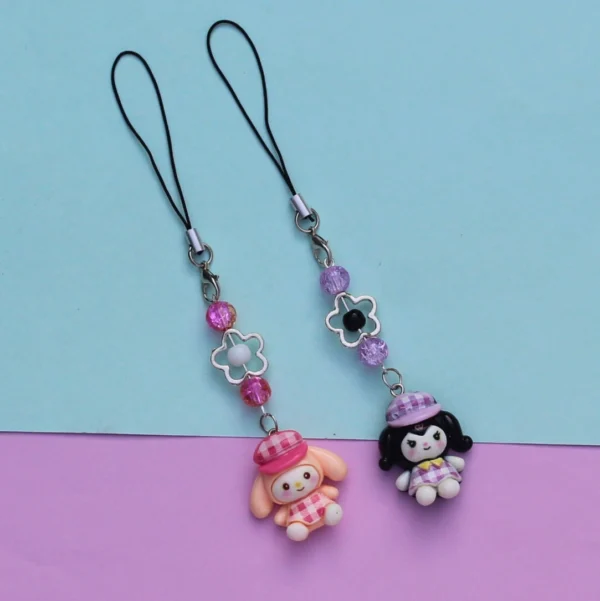 Kuromi and My Melody Gingham Phone Charms -7