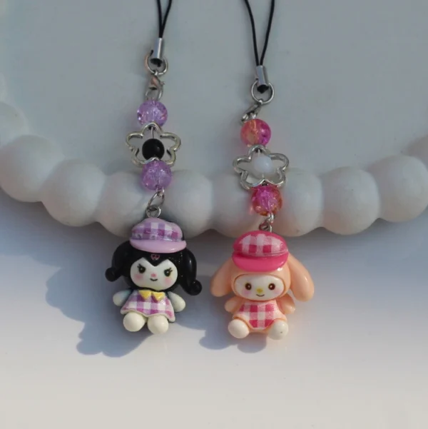 Kuromi and My Melody Gingham Phone Charms -8