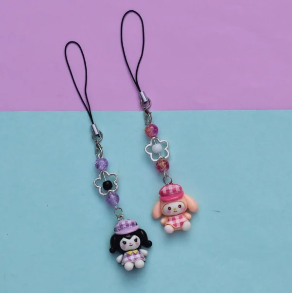 Kuromi and My Melody Gingham Phone Charms -6