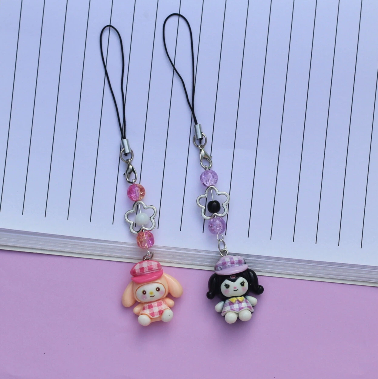 Kuromi and My Melody Gingham Phone Charms -1