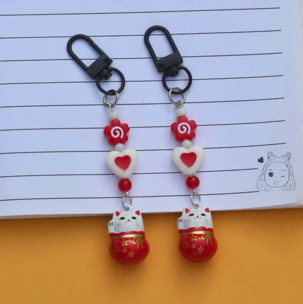 Japanese Lucky Cat Ringing Bell Key Chain -2