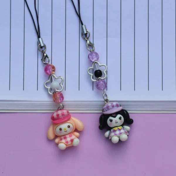 Kuromi and My Melody Gingham Phone Charms -9