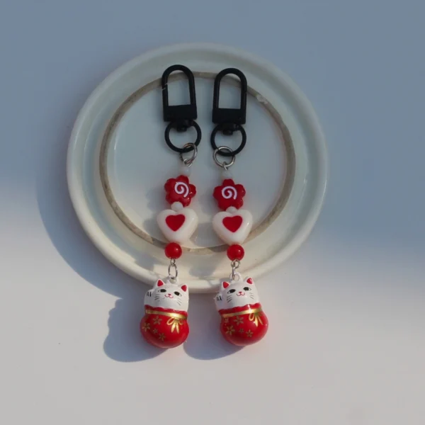 Japanese Lucky Cat Ringing Bell Key Chain -7