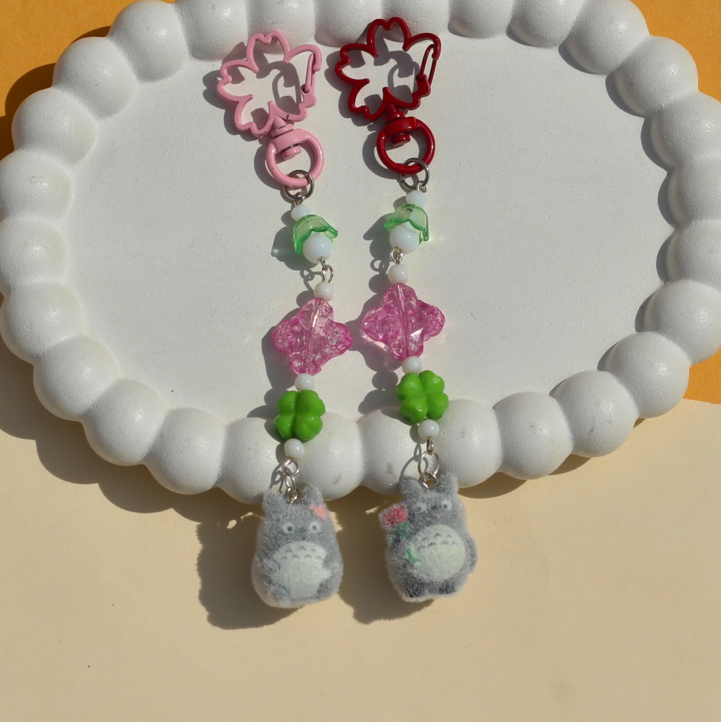 Floral Theme Totoro Fuzzy Keychain -7