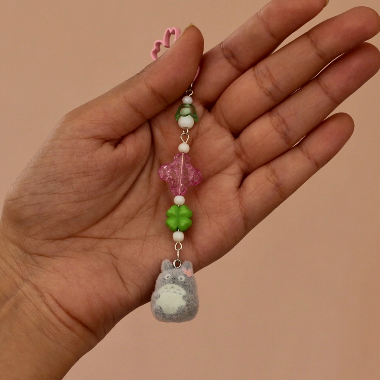 Floral Theme Totoro Fuzzy Keychain -4