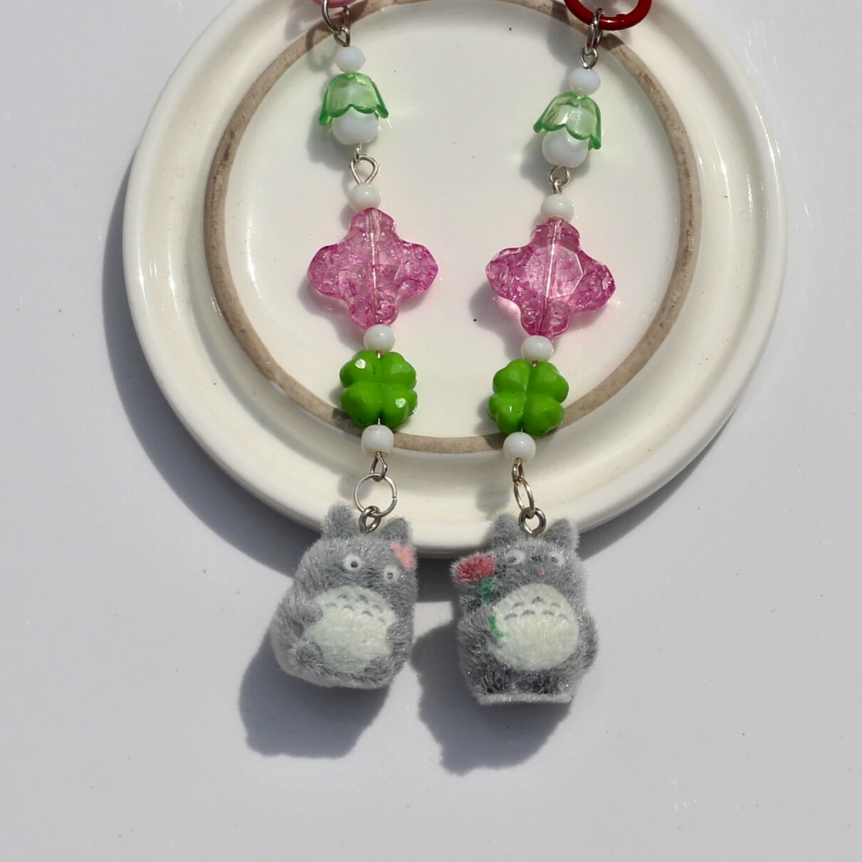 Floral Theme Totoro Fuzzy Keychain -10