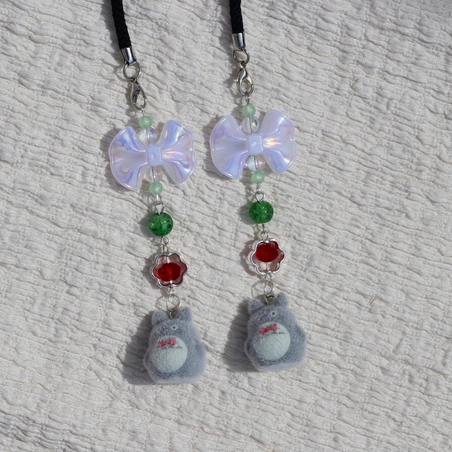 Totoro Bow Fuzzy Phone Charm -2