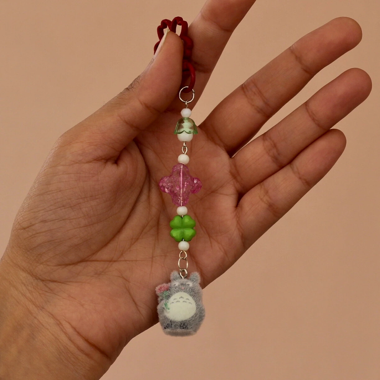 Floral Theme Totoro Fuzzy Keychain -3