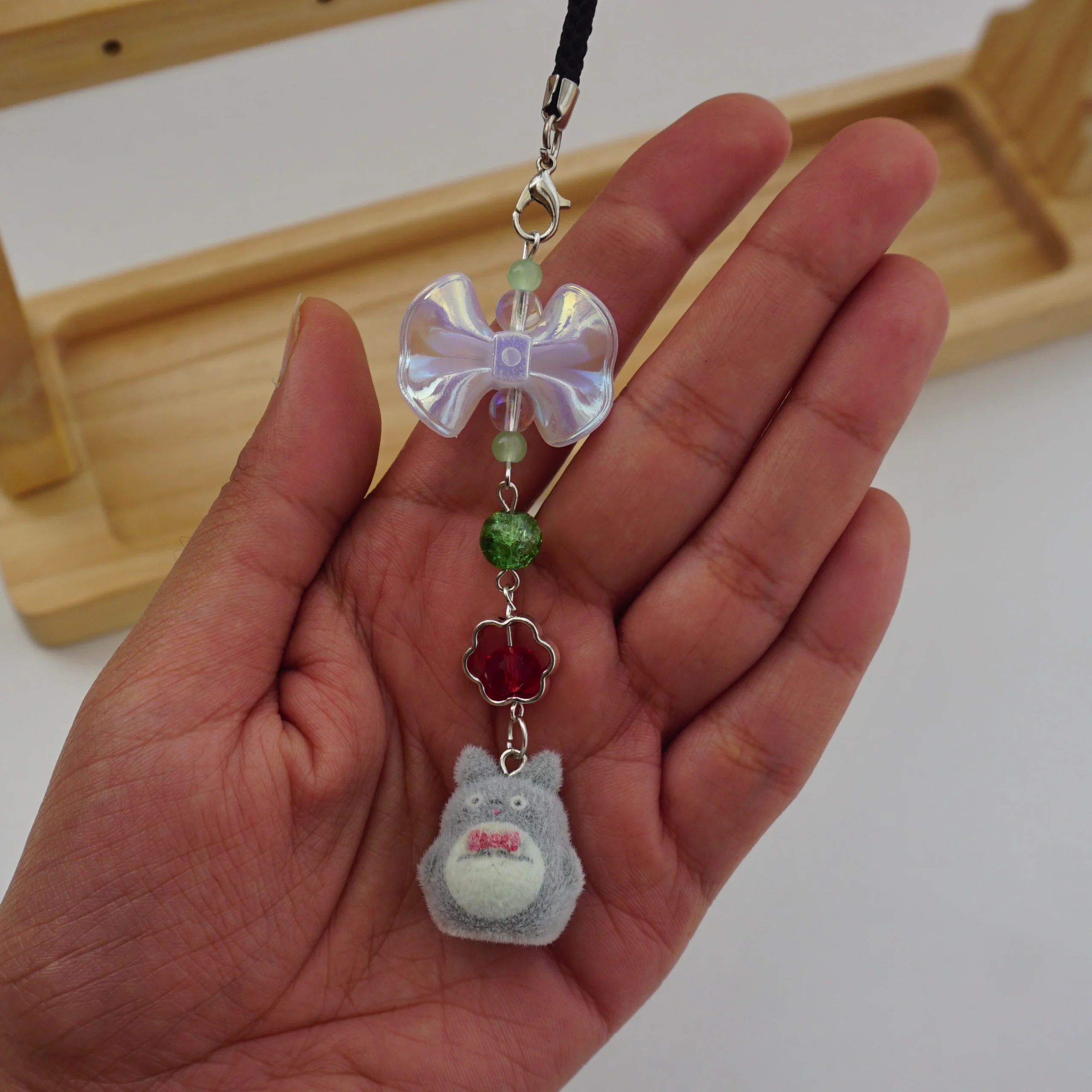 Totoro Bow Fuzzy Phone Charm -3