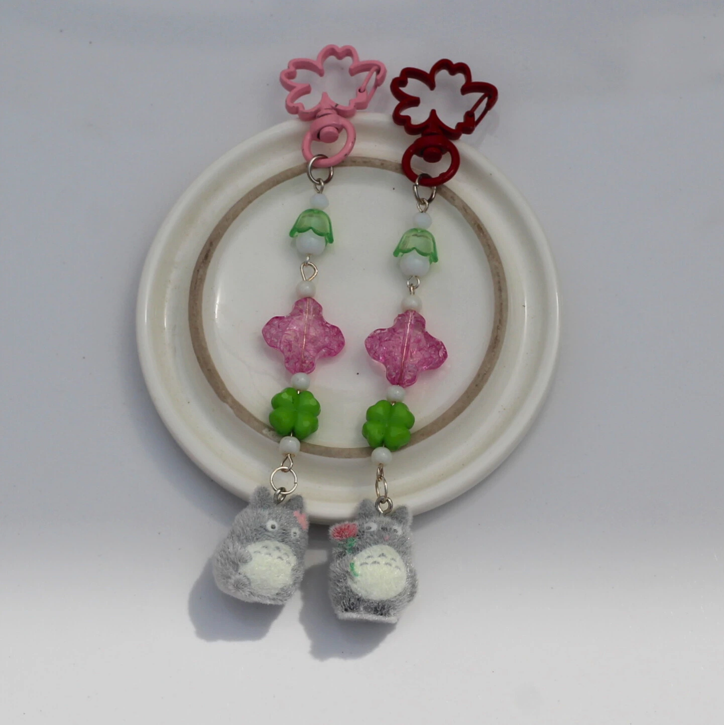 Floral Theme Totoro Fuzzy Keychain -9