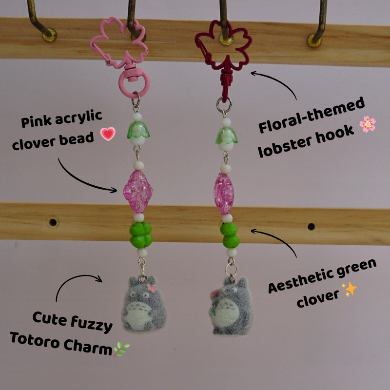 Floral Theme Totoro Fuzzy Keychain -13