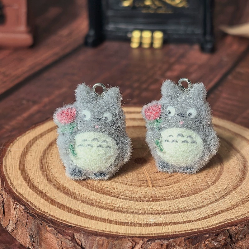 Floral Theme Totoro Fuzzy Keychain -15