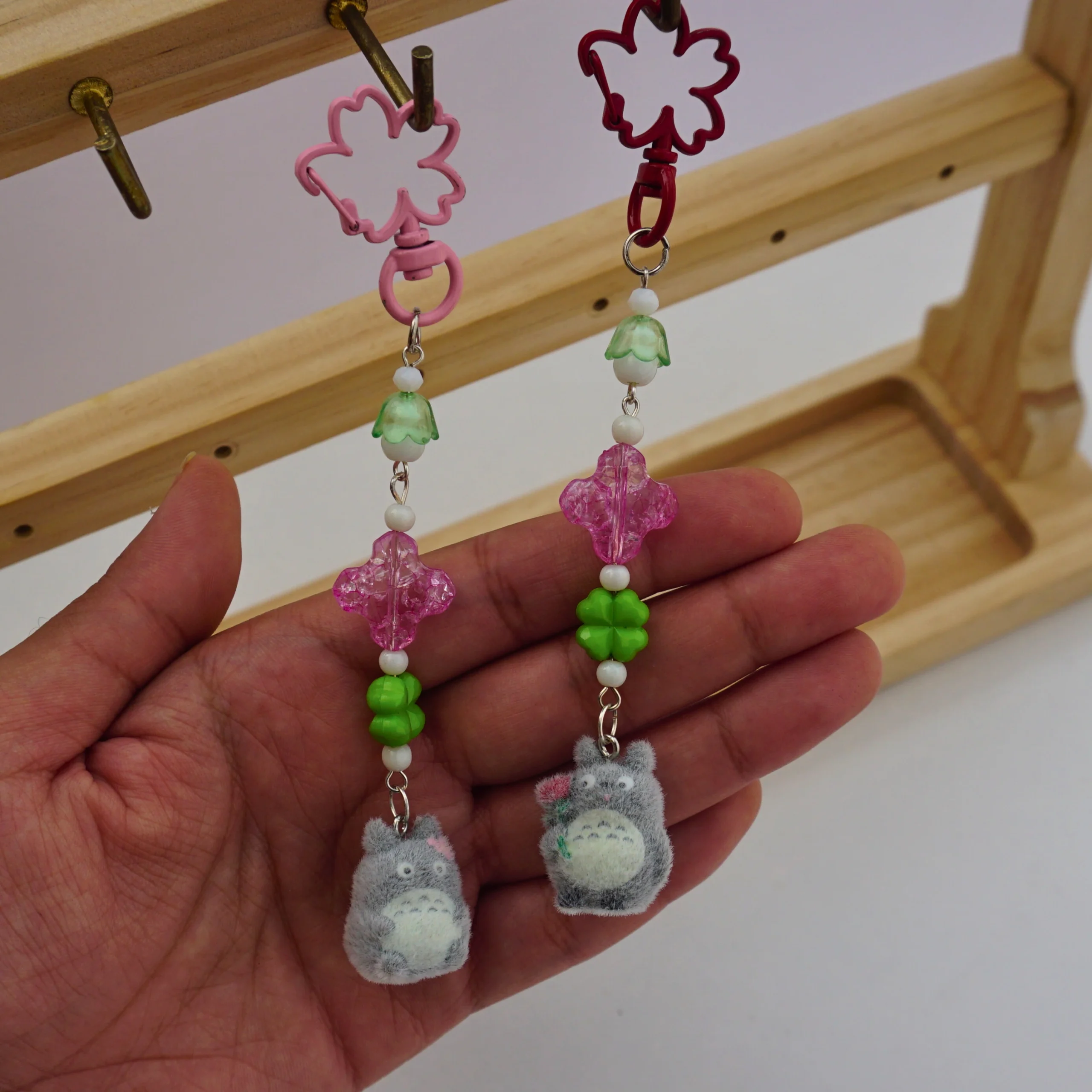 Floral Theme Totoro Fuzzy Keychain -1