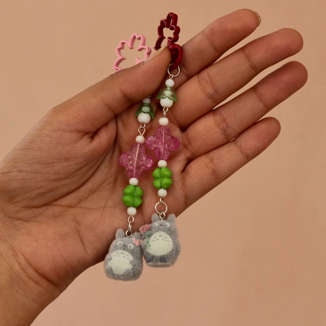 Floral Theme Totoro Fuzzy Keychain -12