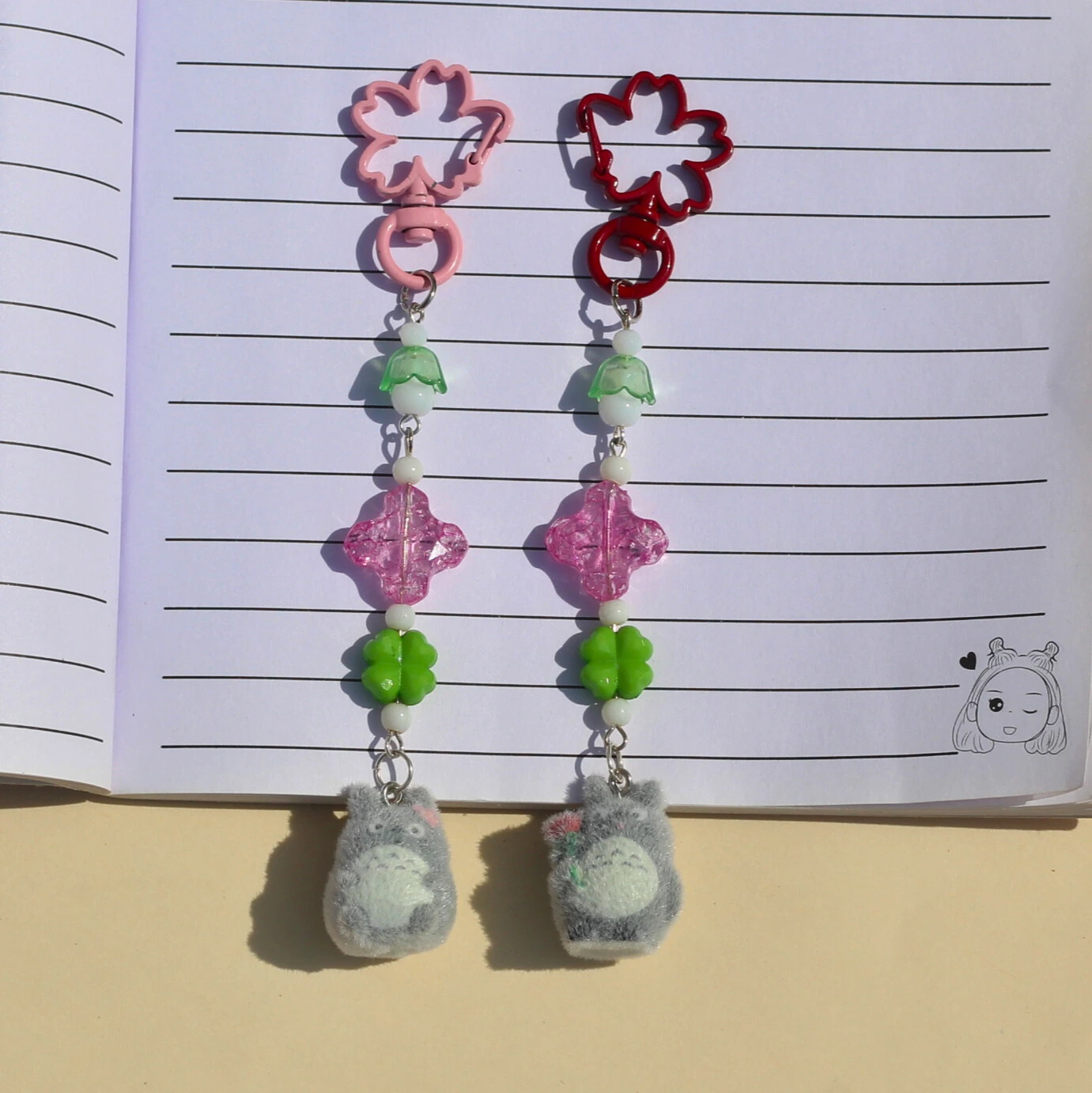 Floral Theme Totoro Fuzzy Keychain -5