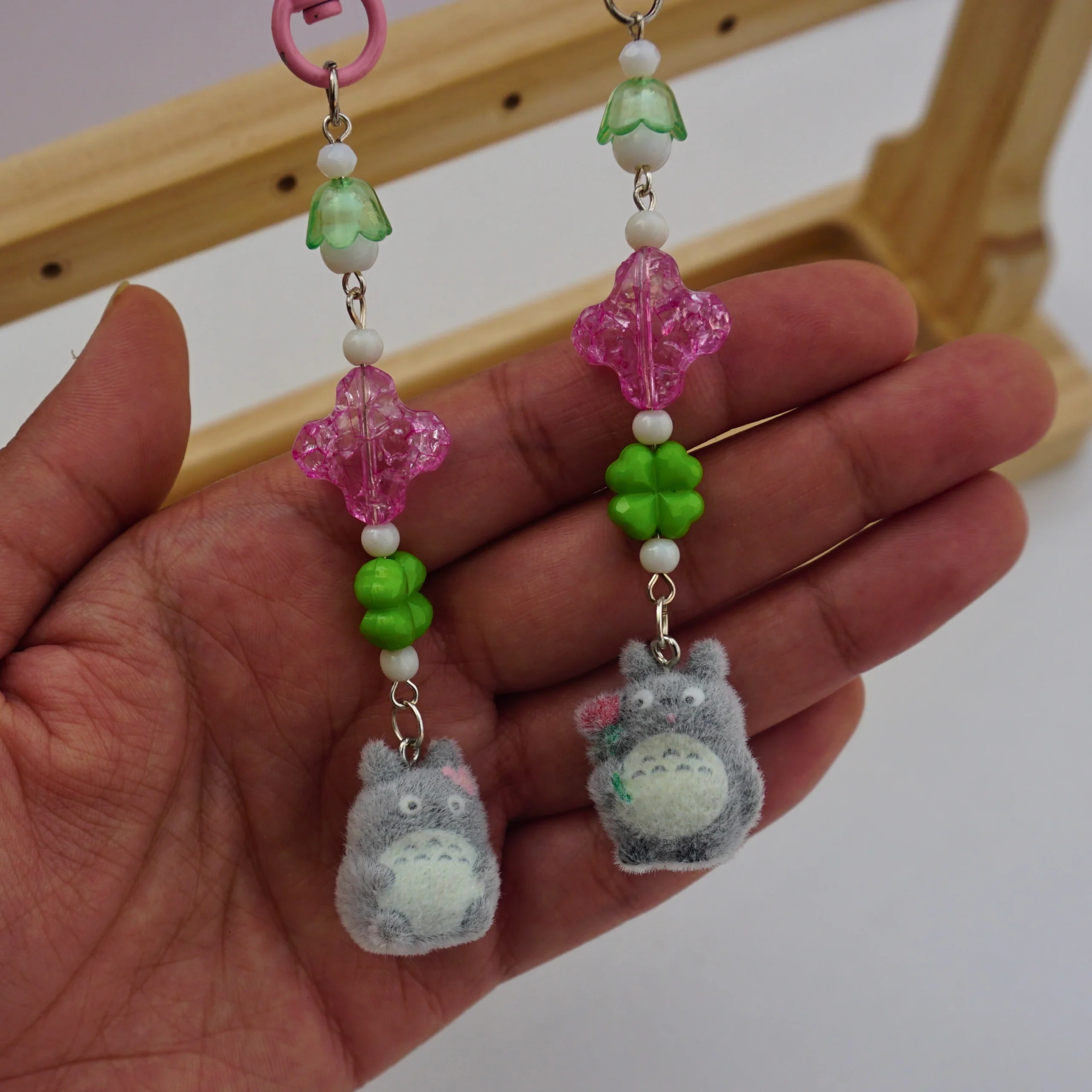 Floral Theme Totoro Fuzzy Keychain -2